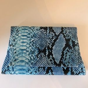 Faux blue snakeskin envelope clutch